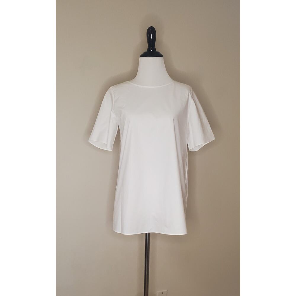 NWT COS White Poplin Women's Short Sleeve To With Back Bow And Pleat Detail Sz 2